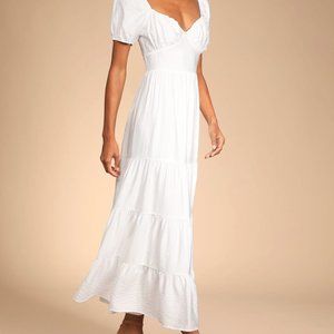 La Vita Bella White Puff Sleeve Maxi Dress